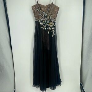 Camille La Vie Sz 10 Strapless Prom Maxi Dress Sequin Floral Sheer Formal Black